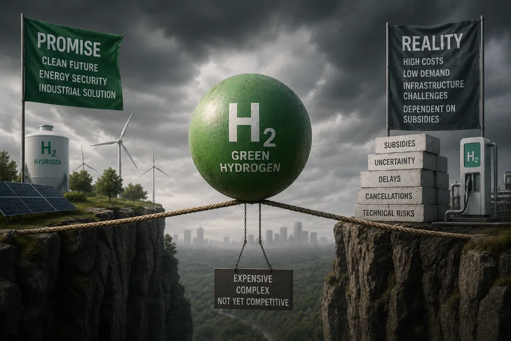 Green hydrogen promises clean energy for hard-to-electrify sectors, but high costs, complex infrastructure and weak demand still hold it back.