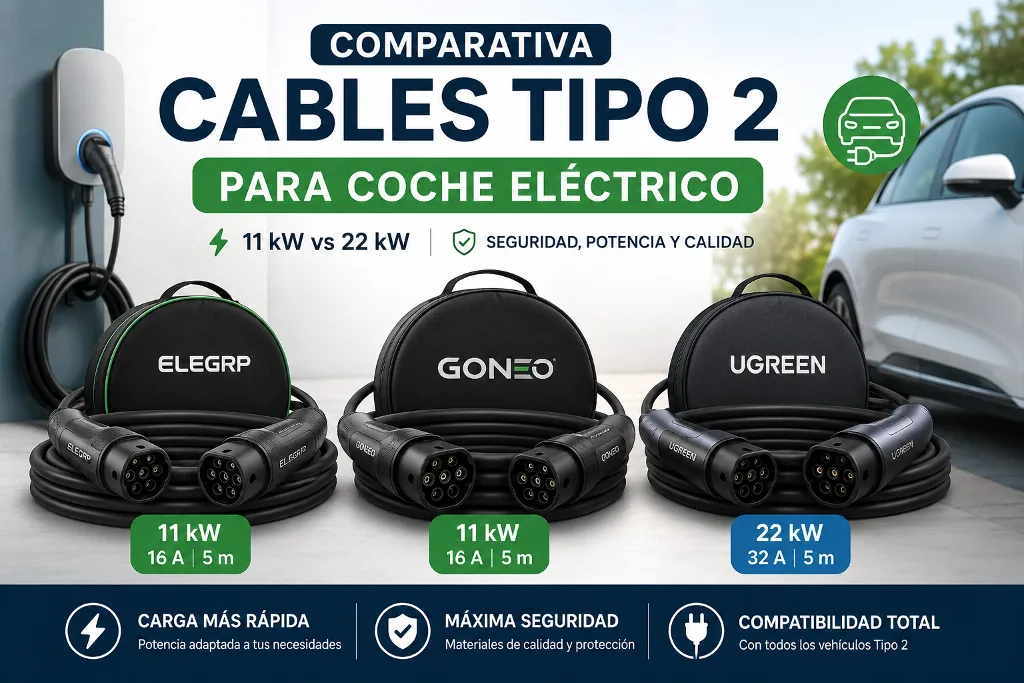 Comparativa de cables Tipo 2 para coche eléctrico: mejores opciones de 11 kW y 22 kW